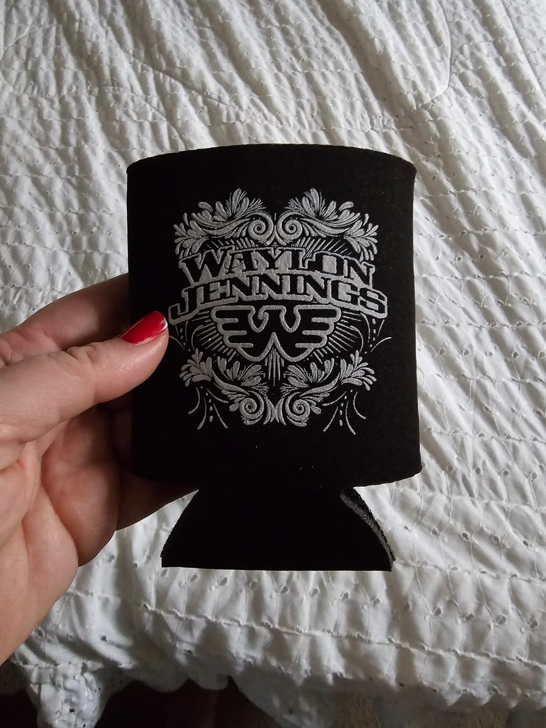Customer photo review of Waylon Jennings Flying W Collapsible Koozie