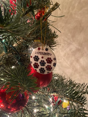 Customer photo review of Memorial Dog Cat You Left Paw Prints On My Heart, Personalized Circle Ceramic Ornament