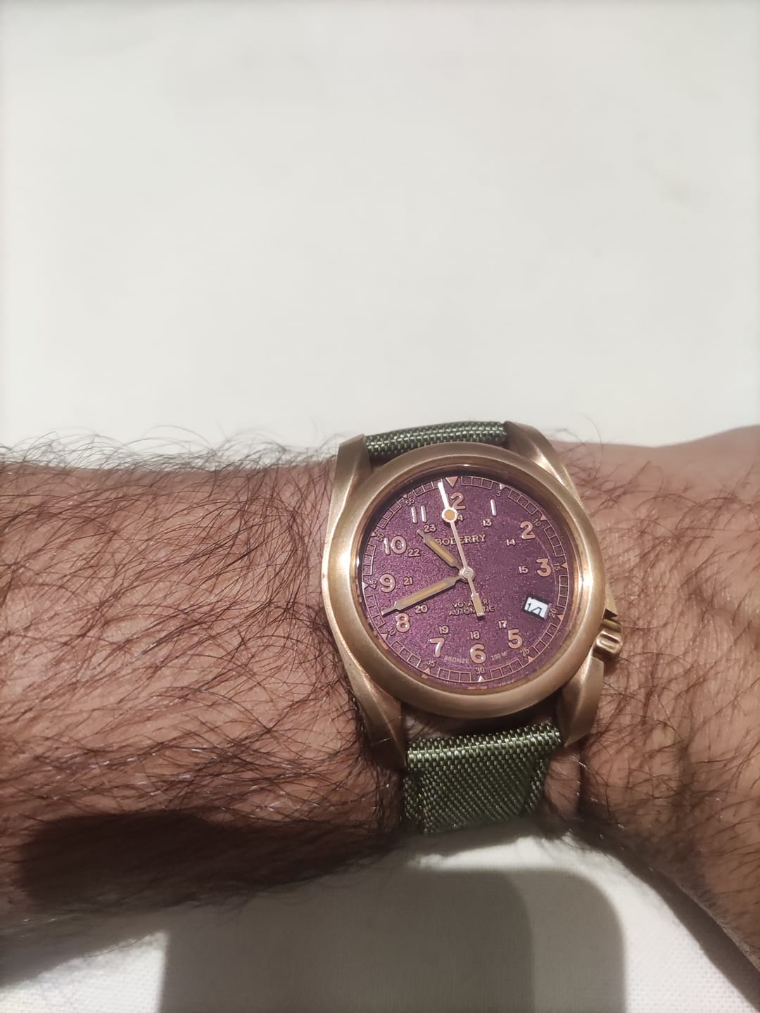 Customer photo review of VOYAGER - 100M Waterproof Bronze Automatic Field Watch | Red