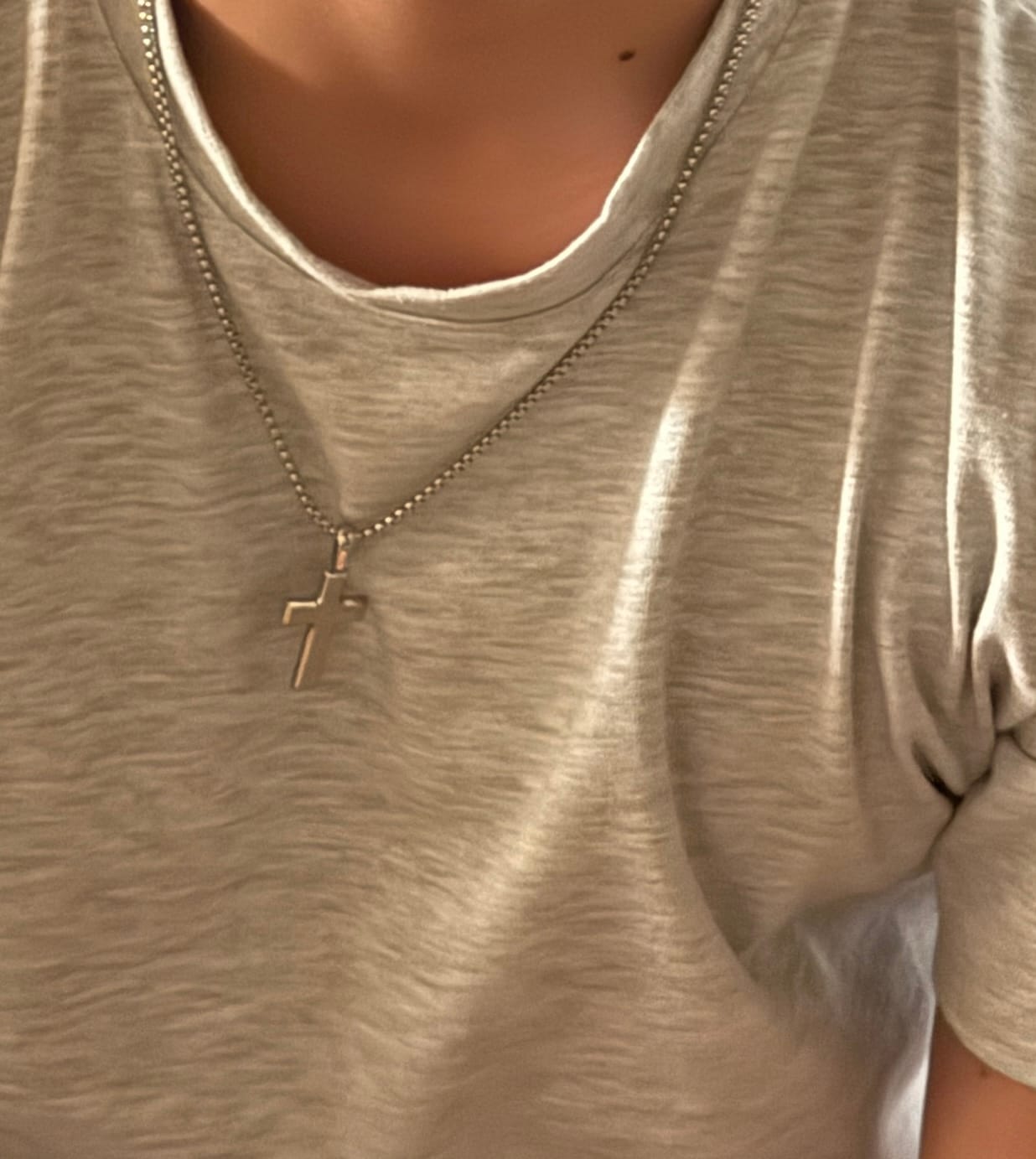 Customer photo review of Beveled Edge Cross Pendant