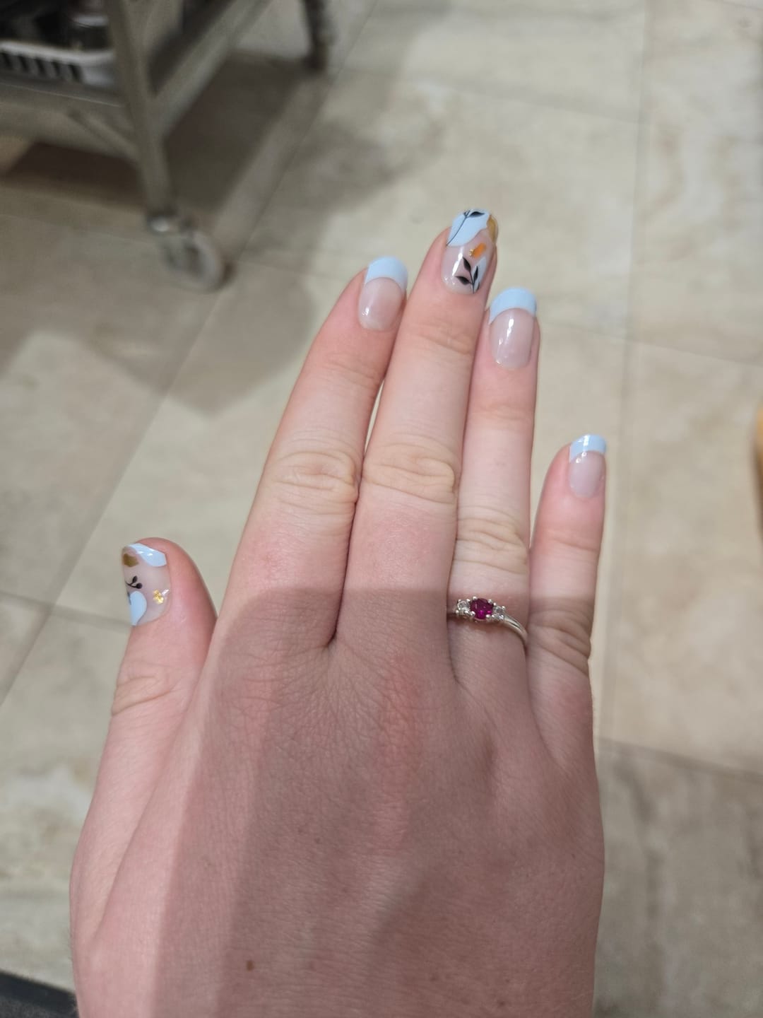 Customer photo review of Blue Floral Daze DIY Semicured Gel Nail Sticker Kit