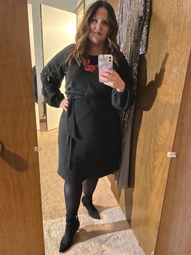 Customer photo review of Balloon Sleeve Tie Waist Dress