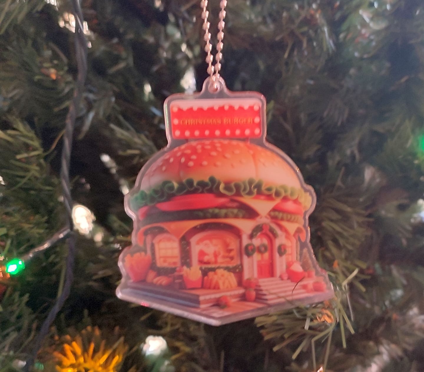 Customer photo review of Custom Name Burger Ornament, Burger Lover Christmas Gift