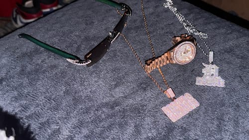 Customer photo review of Iced out Rimless Sunglasses Detroit style Buffs