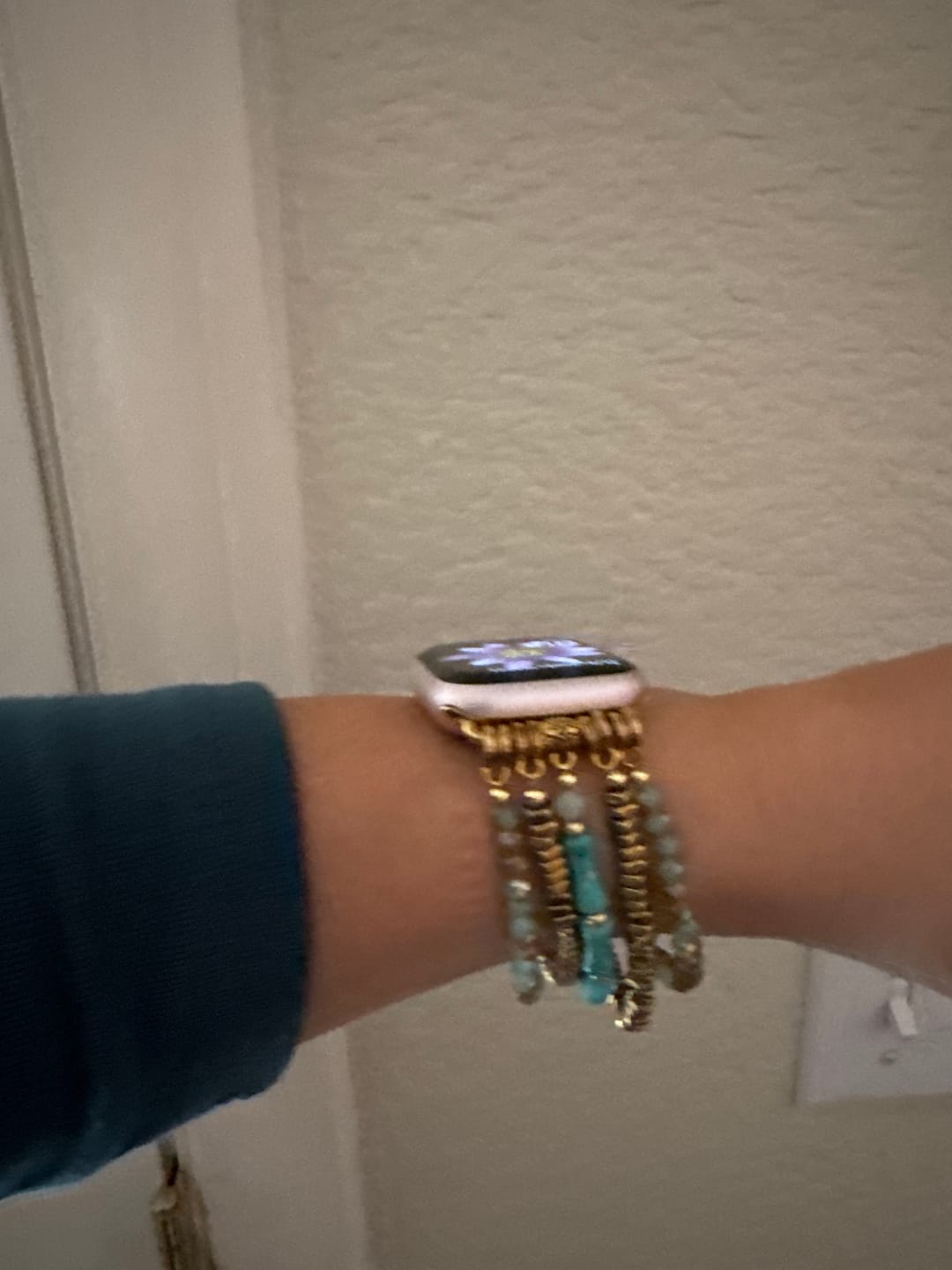 Customer photo review of Jade Glimmer Stretch Apple Watch Strap
