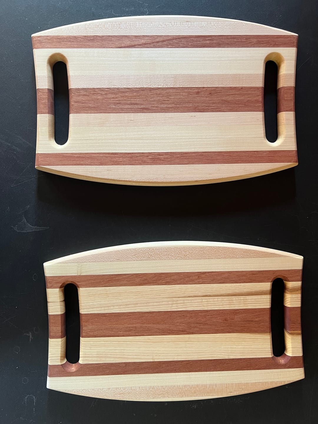Customer photo review of 15.75x10" Warped Rectangle Dual Handle Serving Board Acrylic Router Template