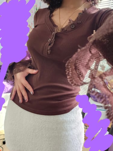 Customer photo review of Felicia Chestnut Lace Long Sleeve Top