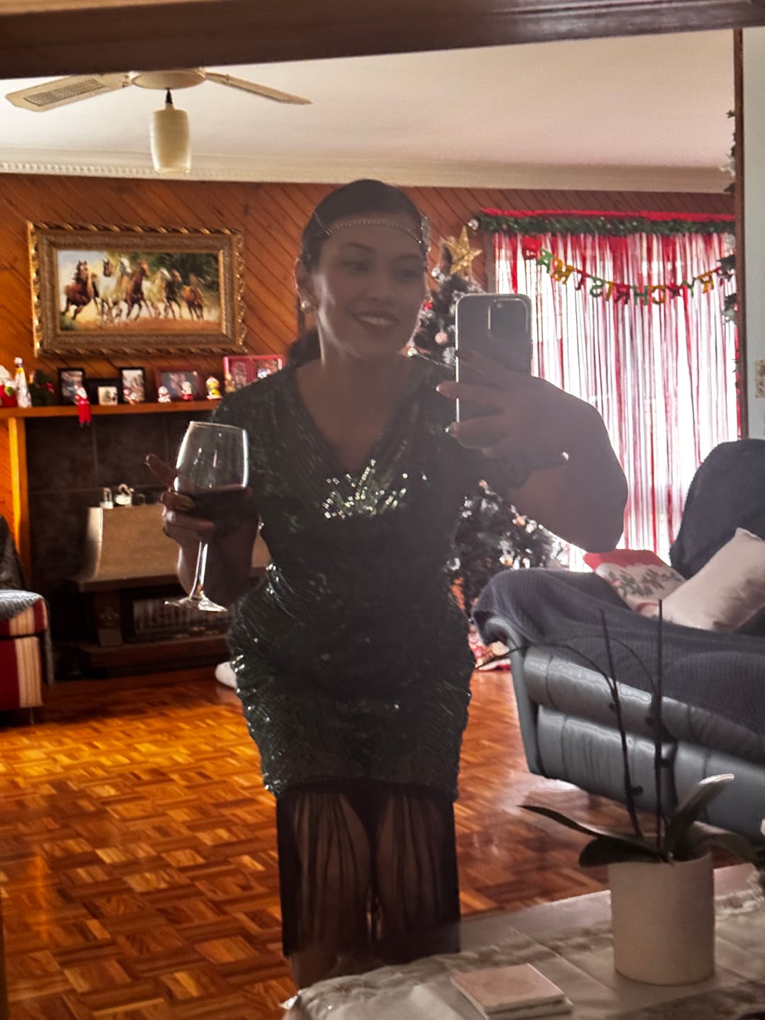 Customer photo review of Silver Rhinestone & Pearl Gatsby Headpiece