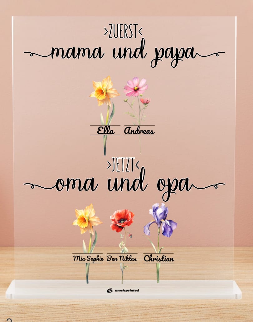 Customer photo review of Geburtstagsblumen Garten >Zuerst Mama Jetzt Oma< | Personalisiertes Acrylglas Muttertag