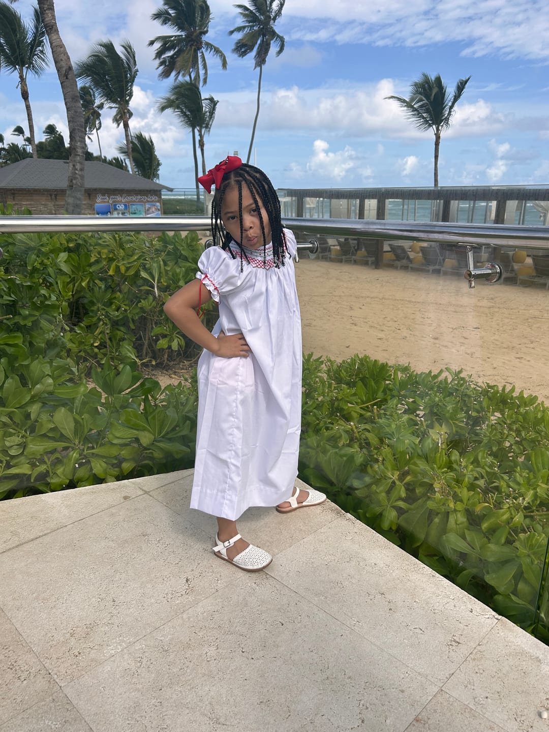 Customer photo review of White Pique Geo Smocked Dress