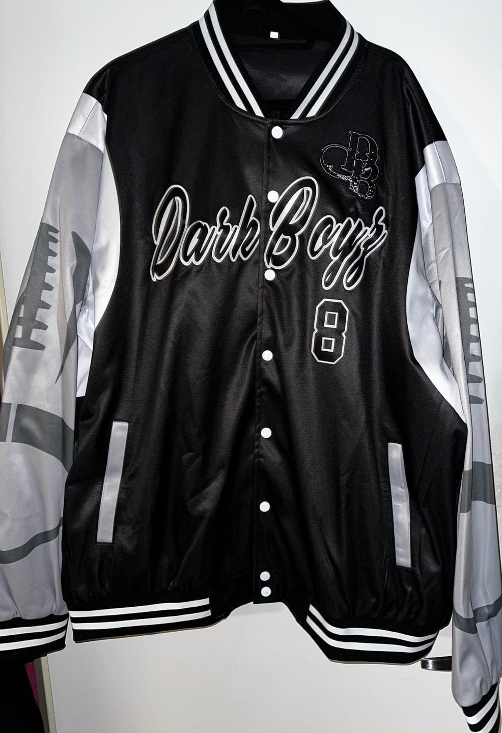 Customer photo review of Custom Black Las Vegas Jacket Bomber Full-Snap Varsity Letterman Personalized Jacket FZ005-D025004-23
