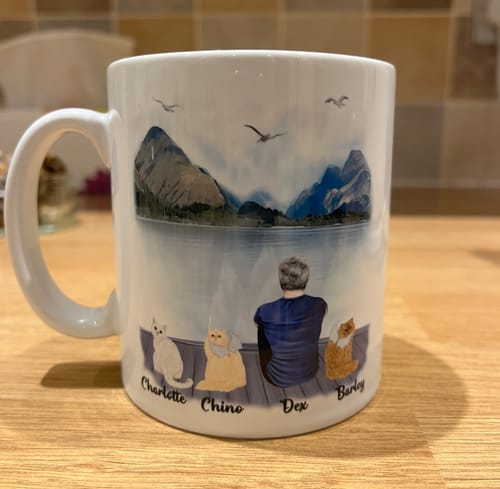Customer photo review of Man & Cats Mug - Life is better with a cat - Personalised Mug