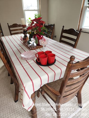 Customer photo review of Red Striped Tablecloth