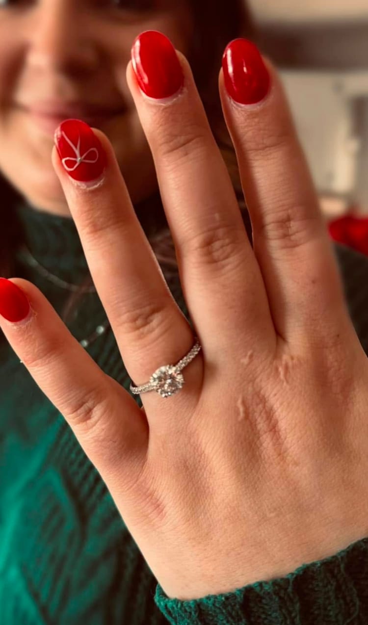 Customer photo review of Round Moissanite Pavé Accents Engagement Ring