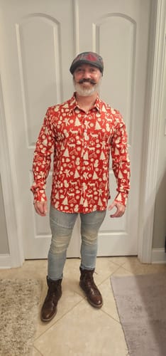 Customer photo review of Men's Christmas Reindeer Red Festive Print Long Sleeve Shirt