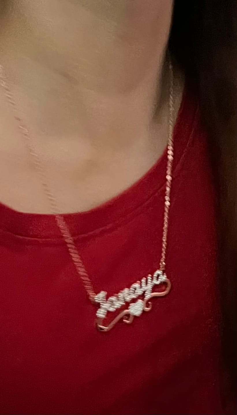 Customer photo review of Kids Iced Heart Name Necklace