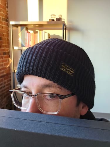 Customer photo review of Big Beefy Cable Knit Beanie