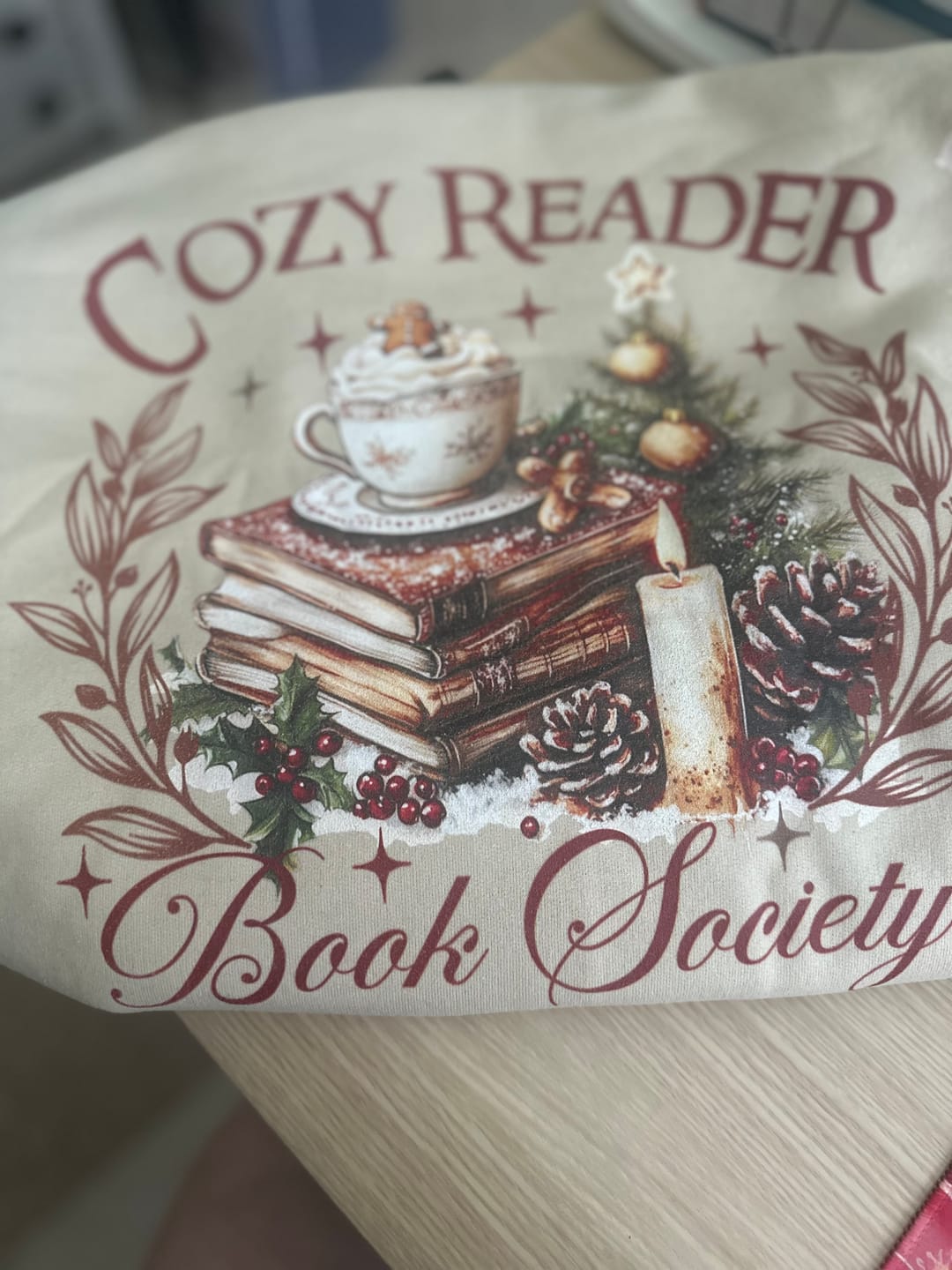 Customer photo review of Cozy Reader Book Society Crewneck Sweatshirt