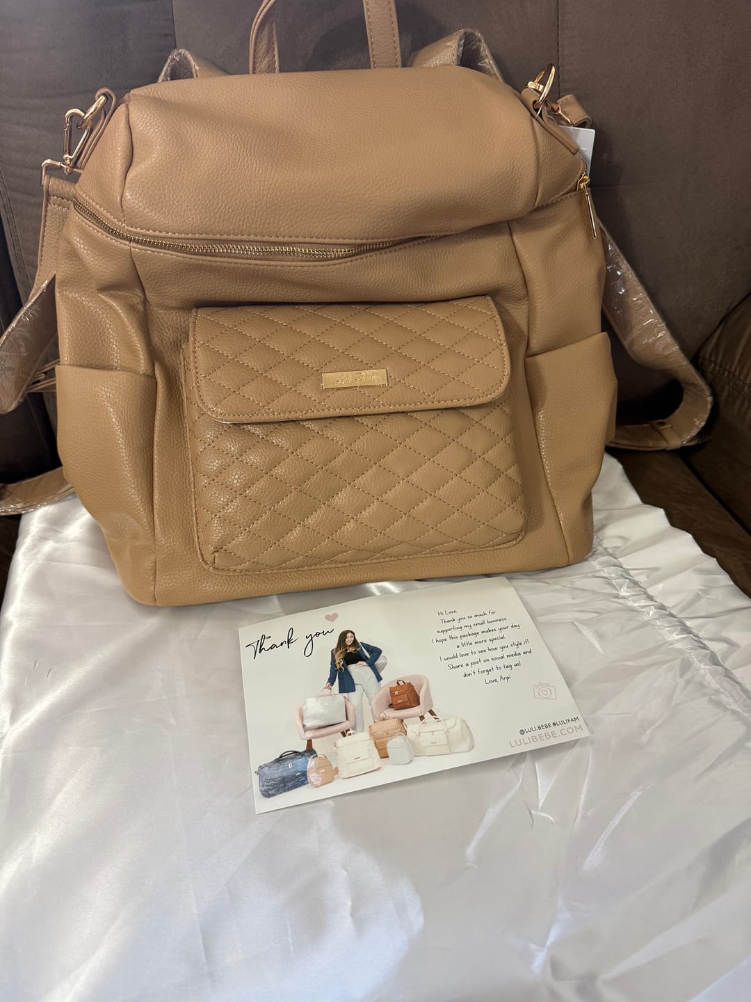 Customer photo review of Monaco Diaper Bag | Latte Brown