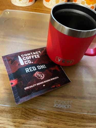 Customer photo review of 100 Single Serve Coffee Brew Bags | Red On!