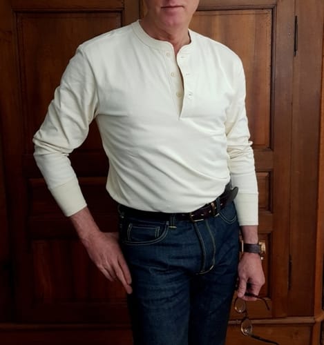 Customer photo review of Vintage Long Sleeve Henley Shirt - Apricot