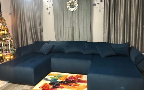 Customer photo review of Colțar extensibil dumonde cu ladă de depozitare si sezut confortabil din spuma HR, Berlin U Blue 380x180 cm