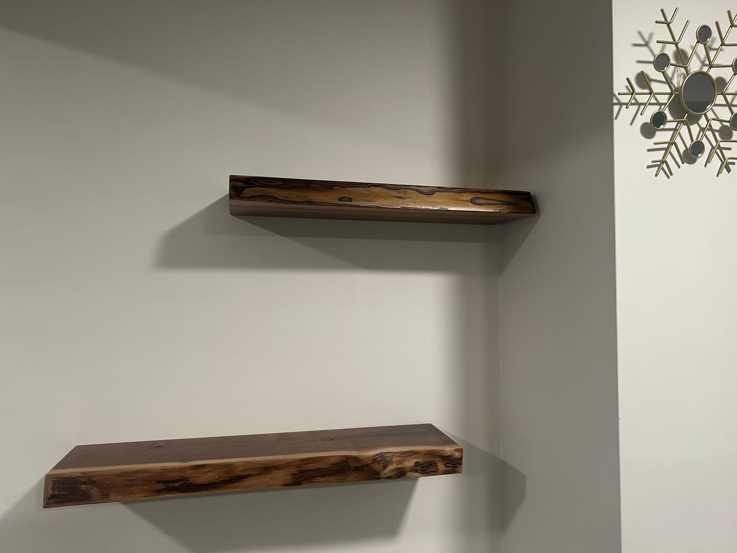 Customer photo review of Live Edge Walnut Floating Shelves