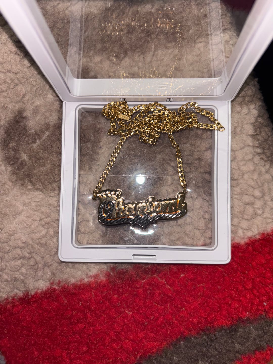 Customer photo review of Double Plated Royal Name Necklace w/ Cuban Chain