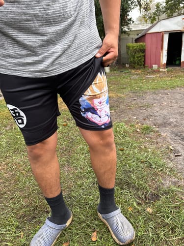 Customer photo review of Dragon Ball Vegeta Ultra Ego Awakening Compression Gym Performance Shorts