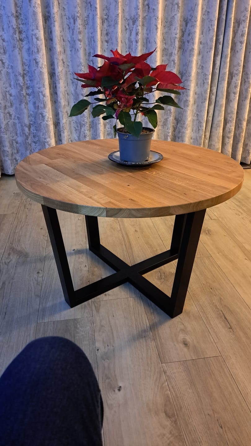 Customer photo review of Landon Round Oak Metal Coffee Table