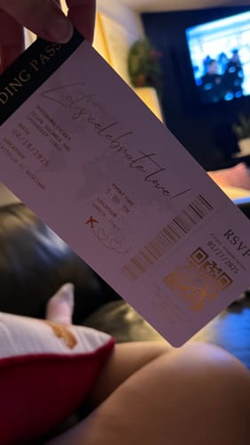 Customer photo review of Black Passport Wedding Invitation with Gold Foil