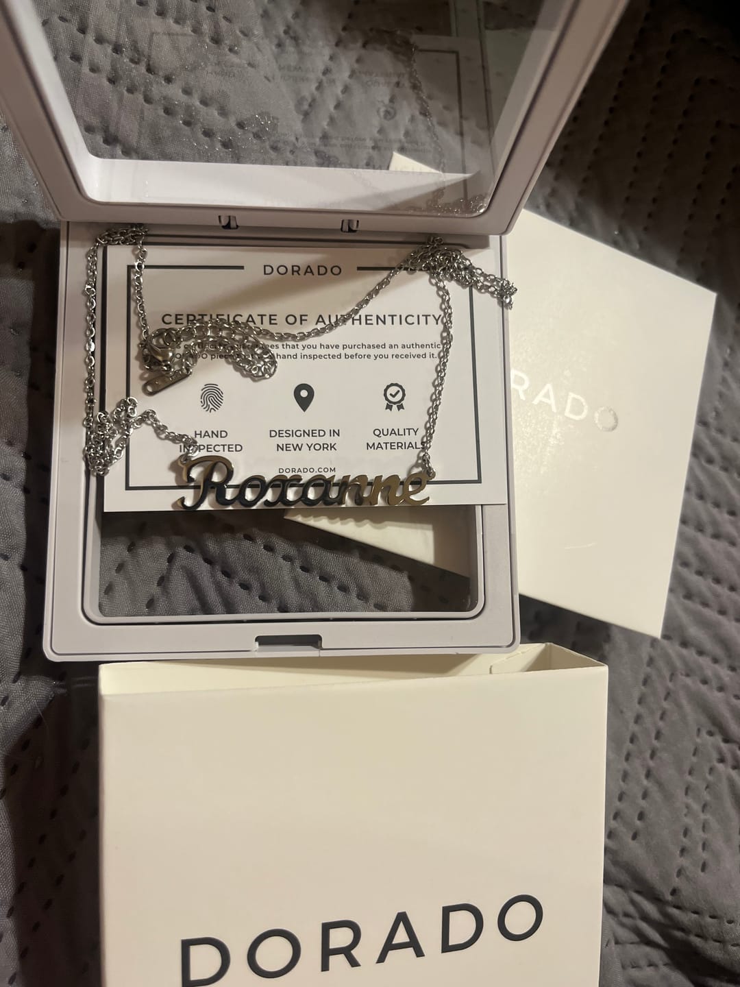 Customer photo review of Custom Name Necklace w/ Pearl Chain