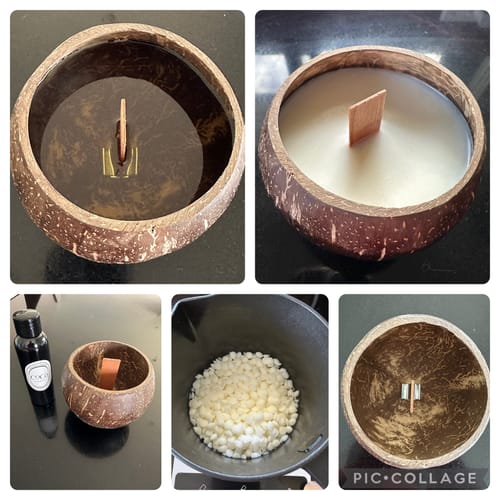Customer photo review of Candle Making Kit – Combo 3 Smooth & 3 Natural Coconut Bowls
