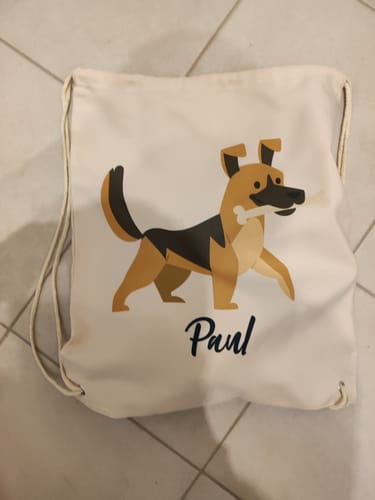 Customer photo review of Bedruckter Turnbeutel für Kinder im Cartoon Hund Design