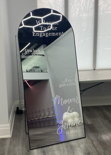 Customer photo review of Selfie Full-Length Arch Mirror Rental for Wedding Custom Decals Included