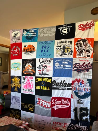 T-shirt quilt featuring rebels, outlaw fastpitch by Lisa from NY