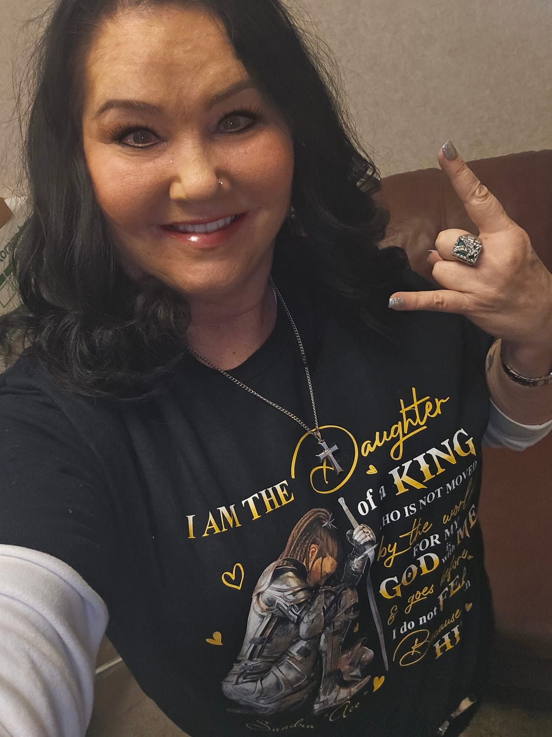 Customer photo review of Personalized God Woman Warrior, I Am The Daughter Of The King, Do Not Fear Because I Am His T-Shirt