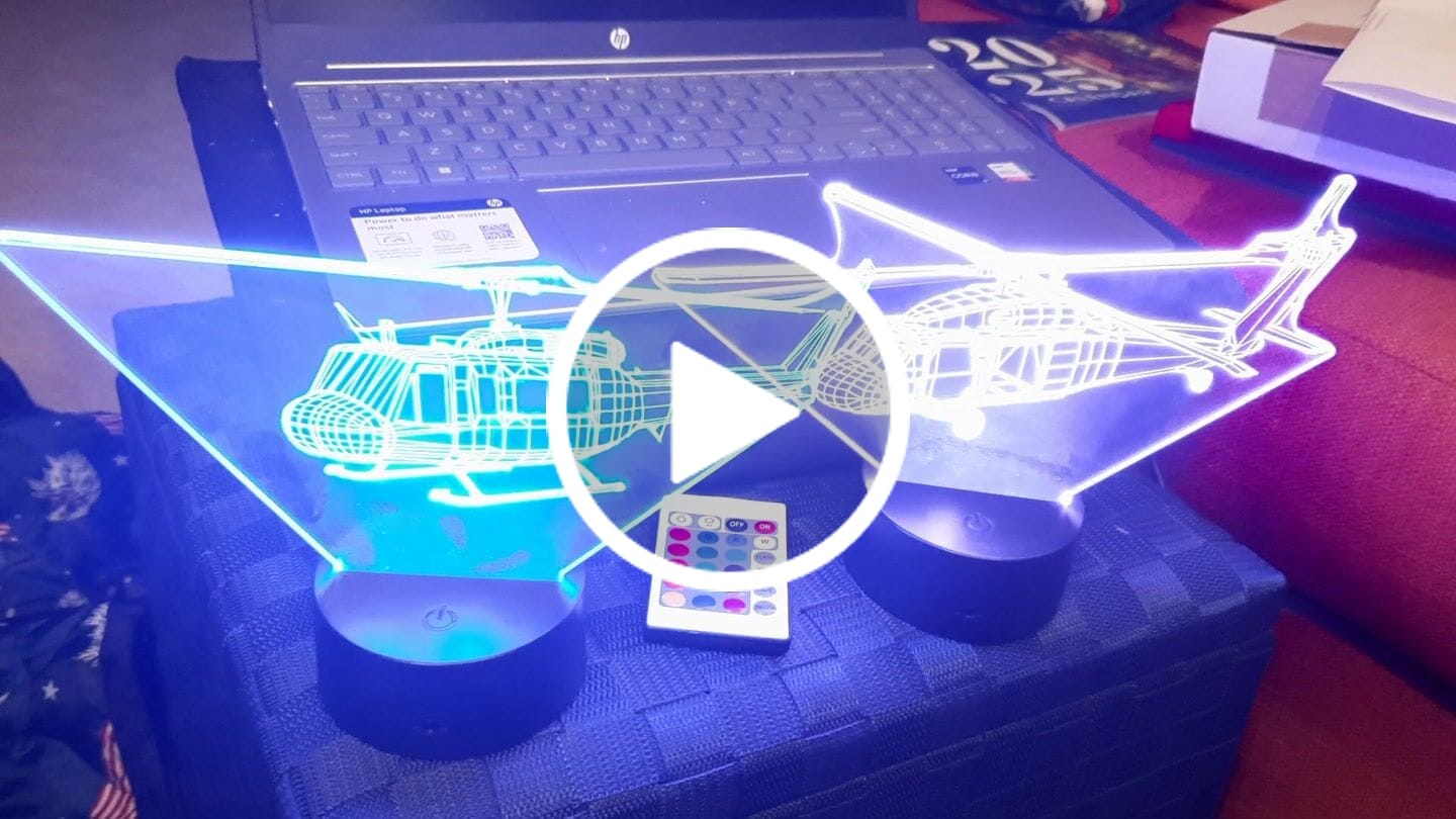 Customer video review of UH-1 "Huey" Helicopter - 3D Optical Illusion Lamp