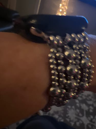 Customer photo review of Platinum Demure Stretch Apple Watch Strap