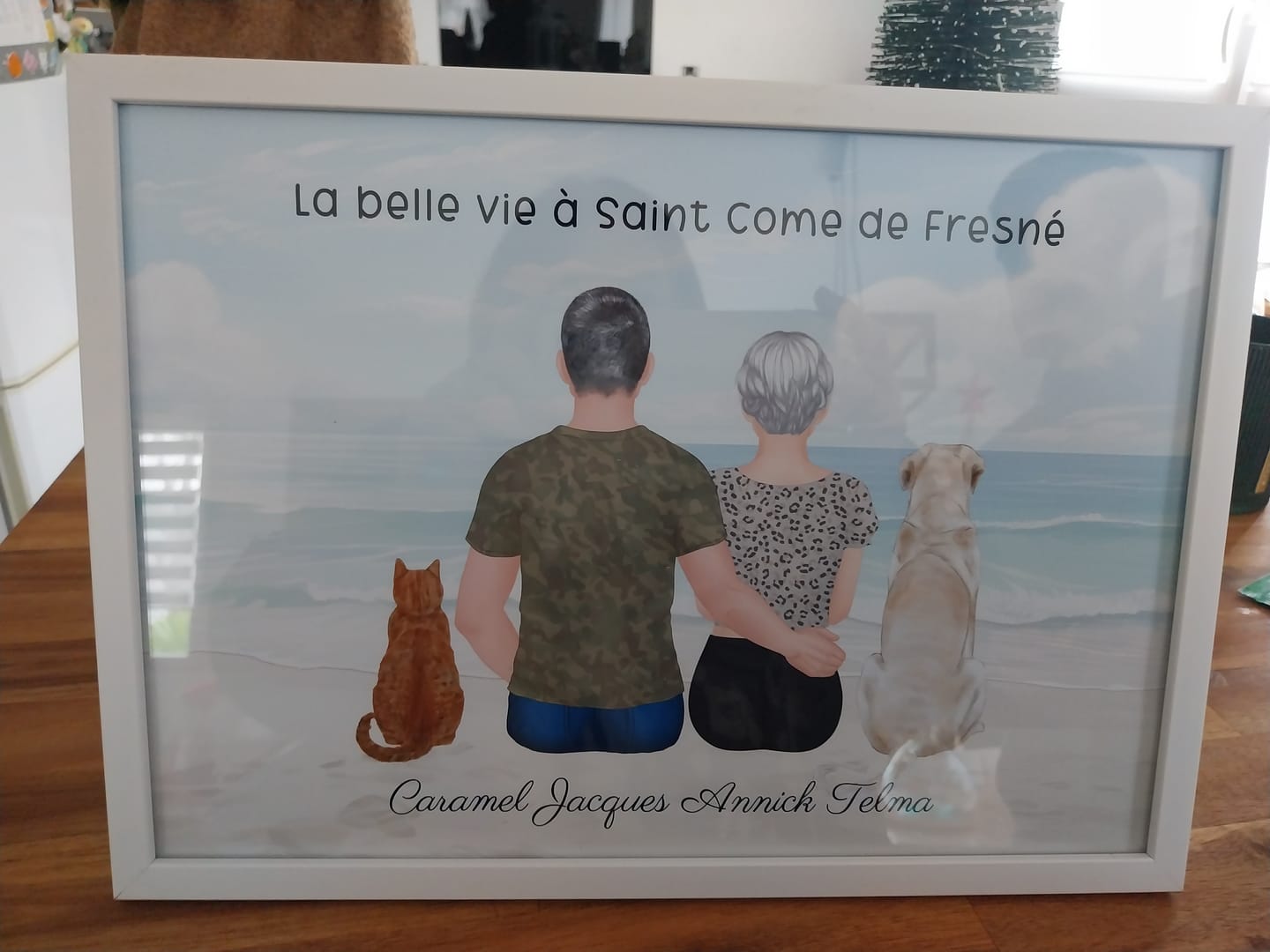 Customer photo review of Affiche Personnalisée - Couple & Animaux Chat Chien et Lapin