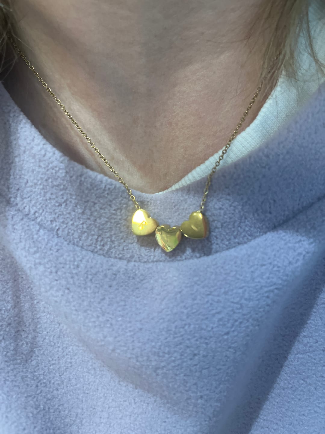 Customer photo review of Amo Heart Triple Bead Necklace in Gold