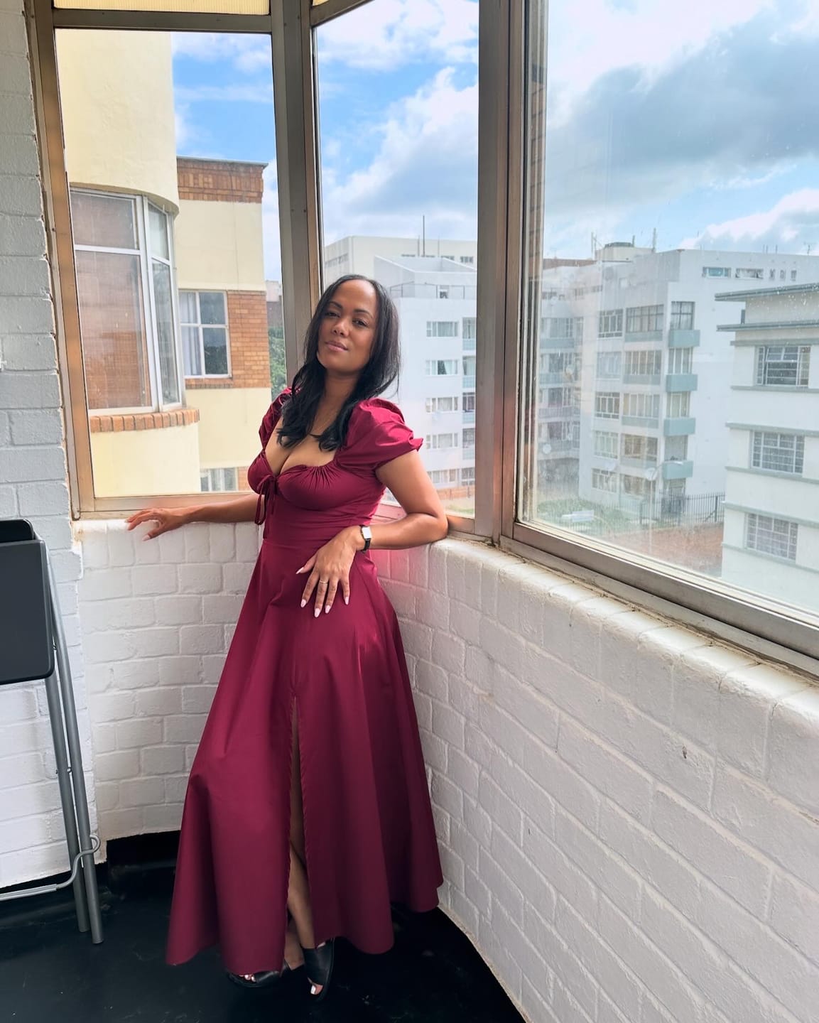 Customer photo review of Myrah Cherry Red Midi Sundress
