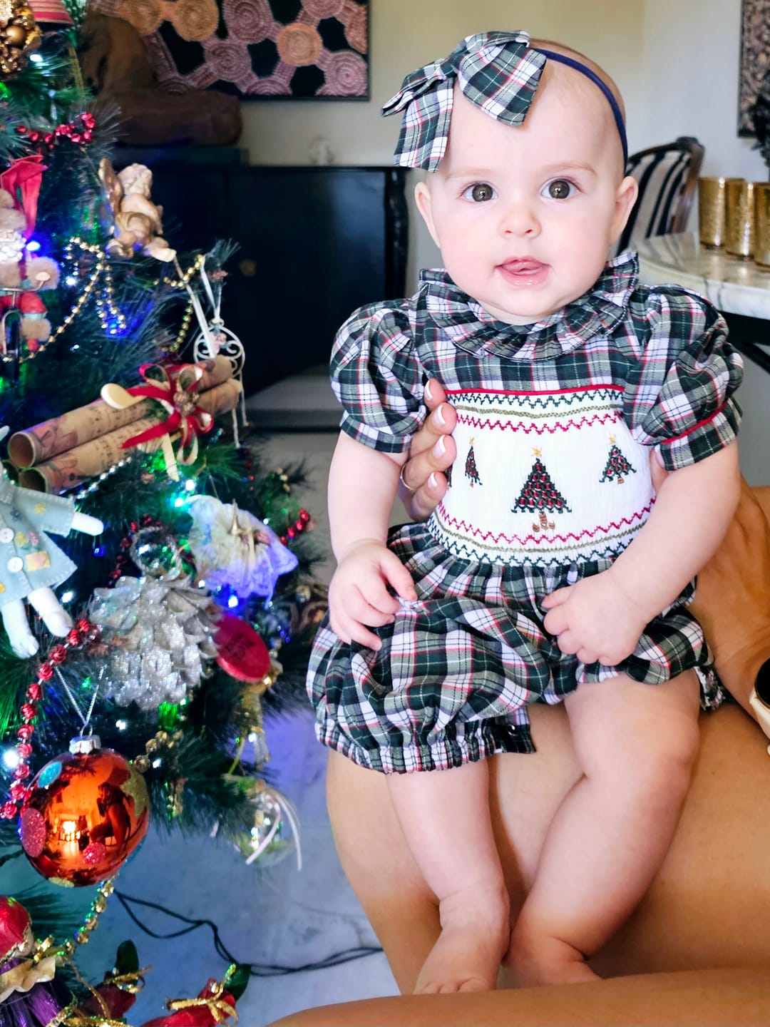Customer photo review of Christmas Tree Plaid Romper