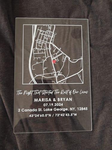 Customer photo review of Our First Date Plaque | Map Plaque First Date