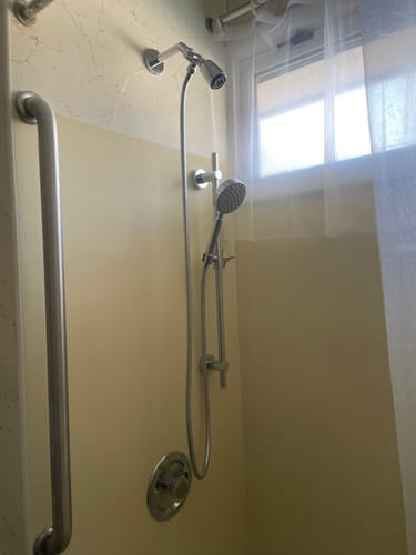 Customer photo review of Dual Shower Head with Slide Bar Set