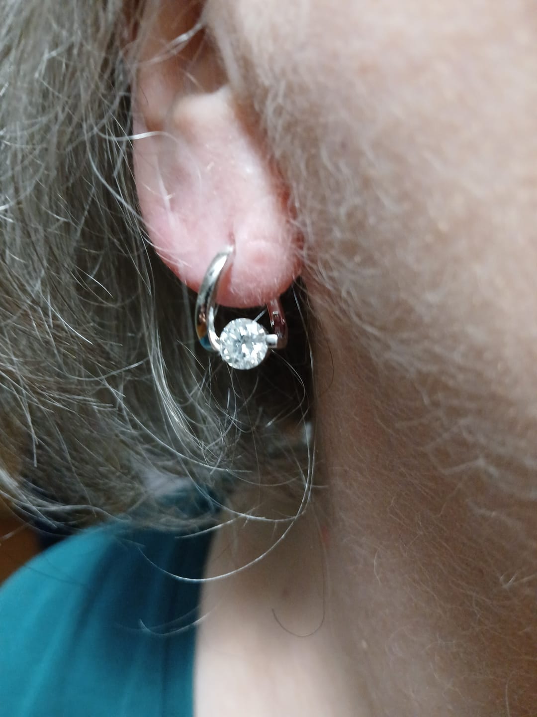 Customer photo review of Solitaire Round Moissanite Hoop Earrings In Sterling Silver