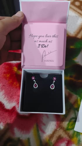 Customer photo review of Silver Pink Flower Mini Drop Earrings