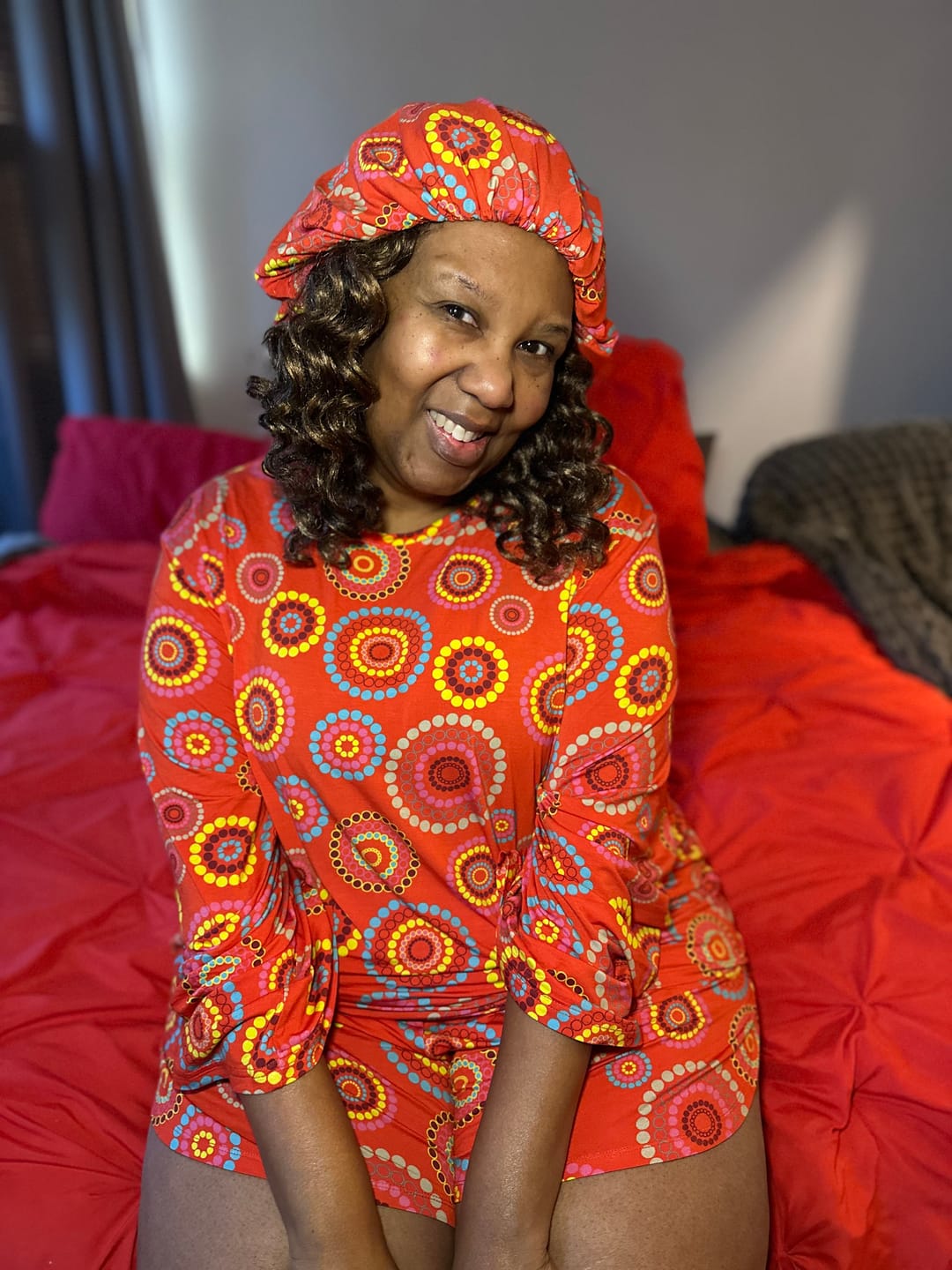 Customer photo review of Animal Print - Bamboo Pajama Pants Set, With A Matching Satin-Lined Bonnet