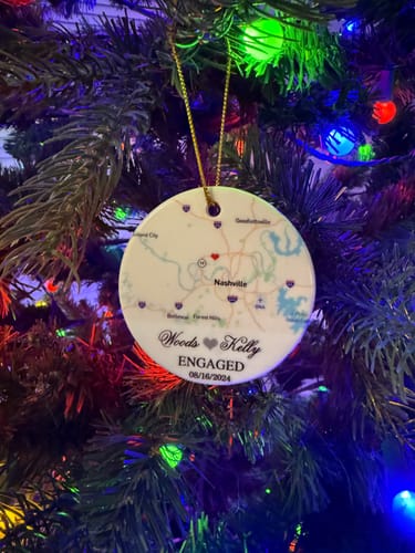 Customer photo review of Engagement Ornament - Custom Map Gift Ceramic Ornament