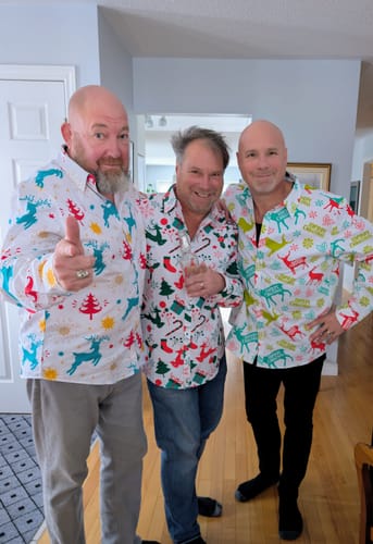 Customer photo review of Men's Holiday Forest Animal and Tree Christmas Print Button Up White Long Sleeve Shirt